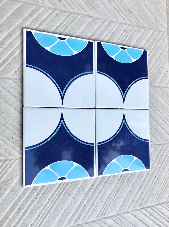 Blue tiles – Retro salvaged original 70s tiles — set of 4