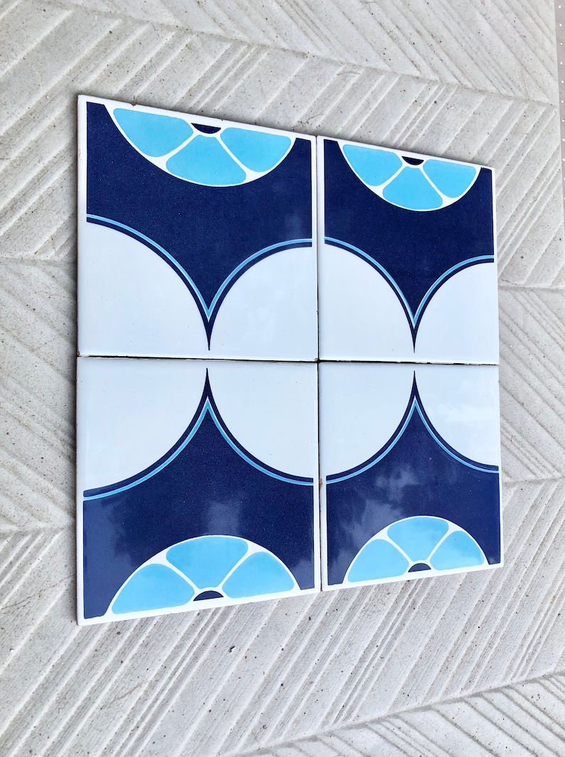 Blue tiles – Retro salvaged original 70s tiles — set of 4, photo 1 of 10