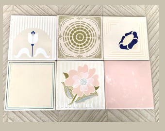 70s pink, beige, blue retro tiles — set of 6