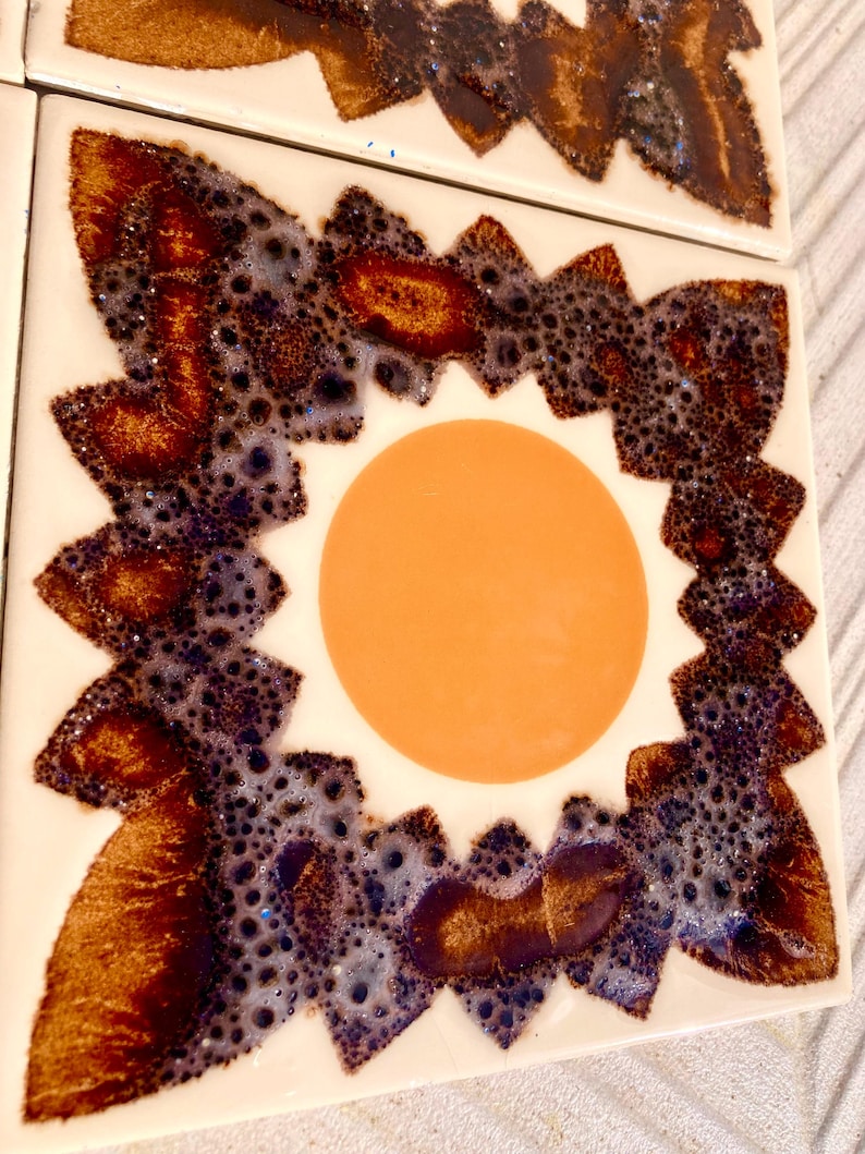 70s Spanish Vintage orange + brown tiles — set of 6, photo 7 of 10