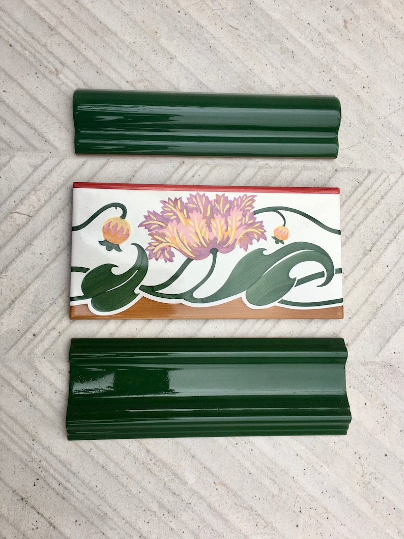 Art Nouveau style floral border tiles — set of 3, photo 6 of 10