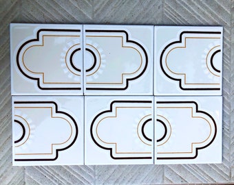 60s 70s vintage tiles UNUSED. 6 pc brown, orange, white, Pantone era retro tiles. Geometric MCM wall decor, mid century backsplash tiles.