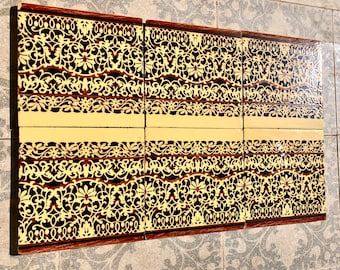 Original Art DECO tiles. 6 pcs.Vintage hand painted 20s  Spanish tiles. Arabic style tile mural, vintage wall art. Salvaged geometric tiles