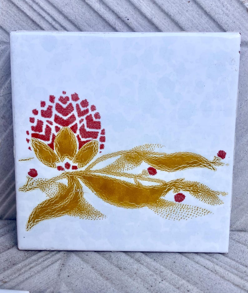 Vintage 70s tiles – 6 pc botanic - Fat Lava Original salvaged retro tiles, photo 2 of 9