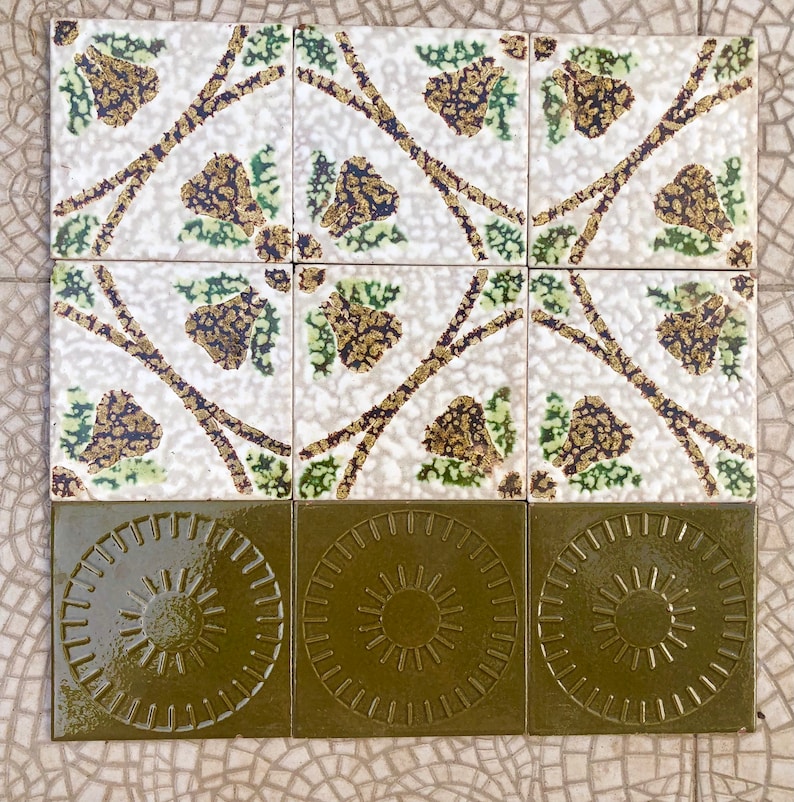 9 mid century Green and brown Fat Lava, brutalist tiles from Spain, photo 2 of 10