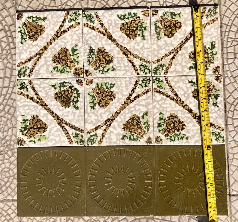 9 mid century Green and brown Fat Lava, brutalist tiles from Spain, photo 6 of 10