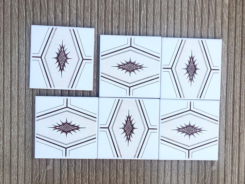70s Spanish vintage tiles – Brown + yellow retro tiles — set of 6, photo 6 of 10