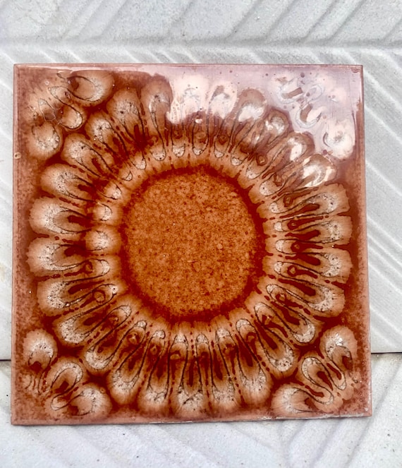 Original 70s retro Unused tiles – 9 pcs terracotta brown Fat Lava tiles