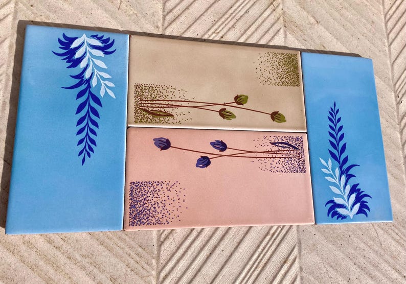 4 Spanish vintage 60s, 70s floral retro tiles, photo 4 of 10