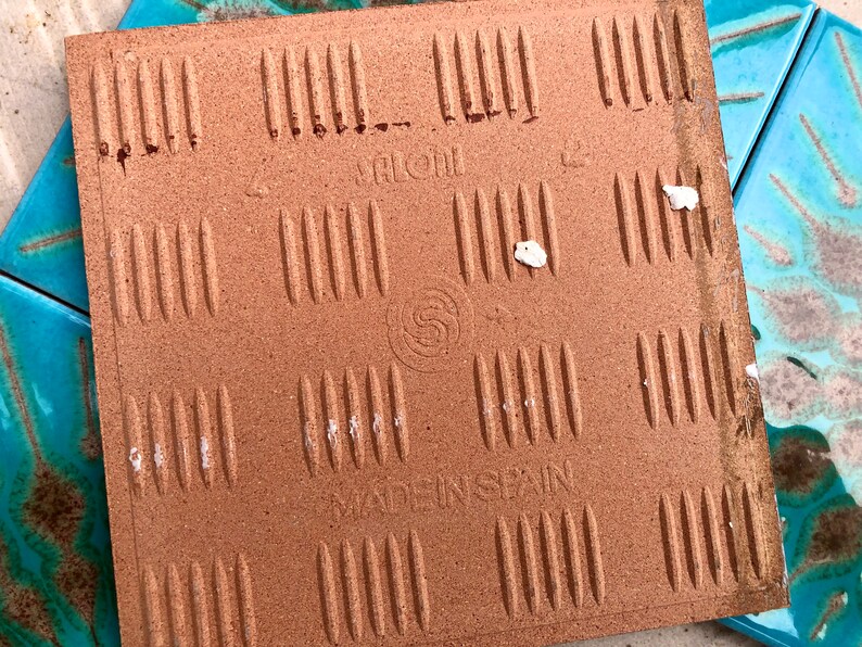 Original 70s vintage glazed blue retro tiles — set of 6, photo 5 of 10