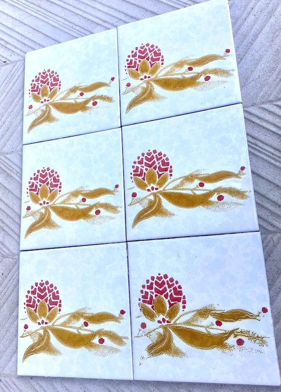 Vintage 70s tiles – 6 pc botanic - Fat Lava Original salvaged retro tiles