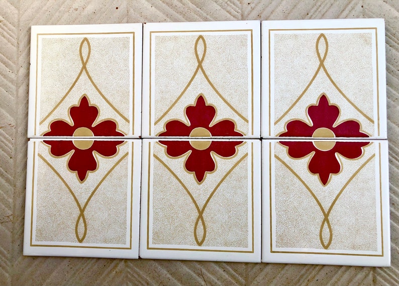 6 Spanish 70s vintage tiles – Mid century red, brown geometric Fat Lava tiles, photo 8 of 8