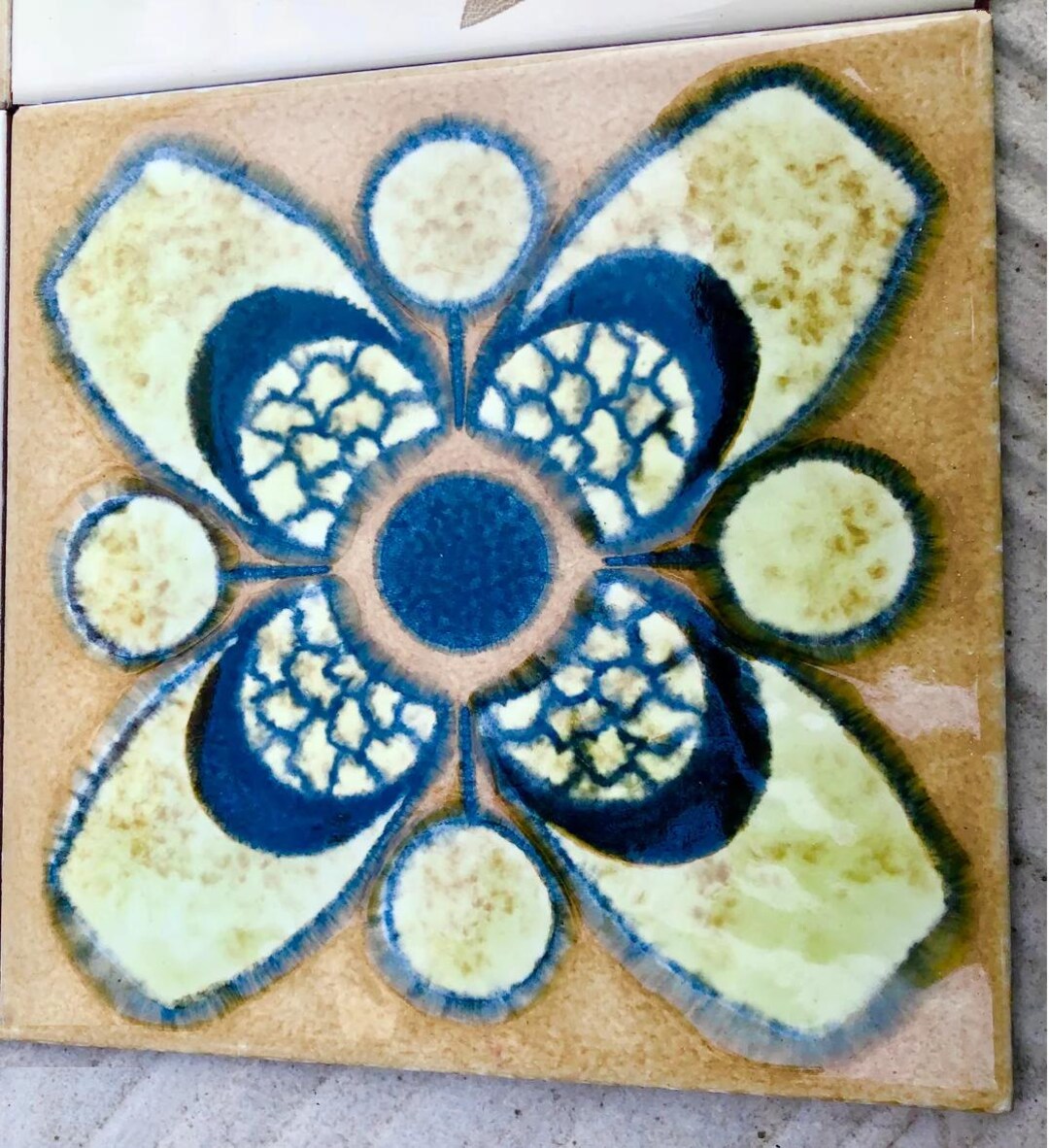70s Vintage Glazed Retro Tiles.9 Pc. Fat Lava Spanish NOS Decorative ...
