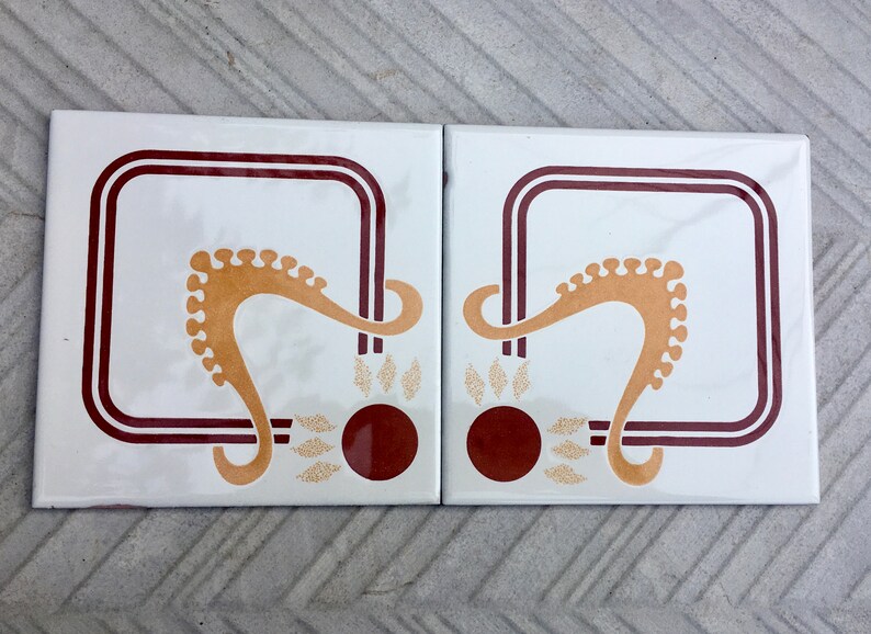 Spanish vintage tiles from the 70s – Brown + mustard yellow, photo 8 of 9