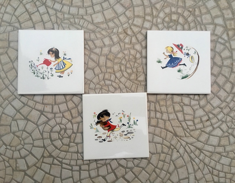 Nursery rhymes: Set of 3 vintage tiles, photo 2 of 9