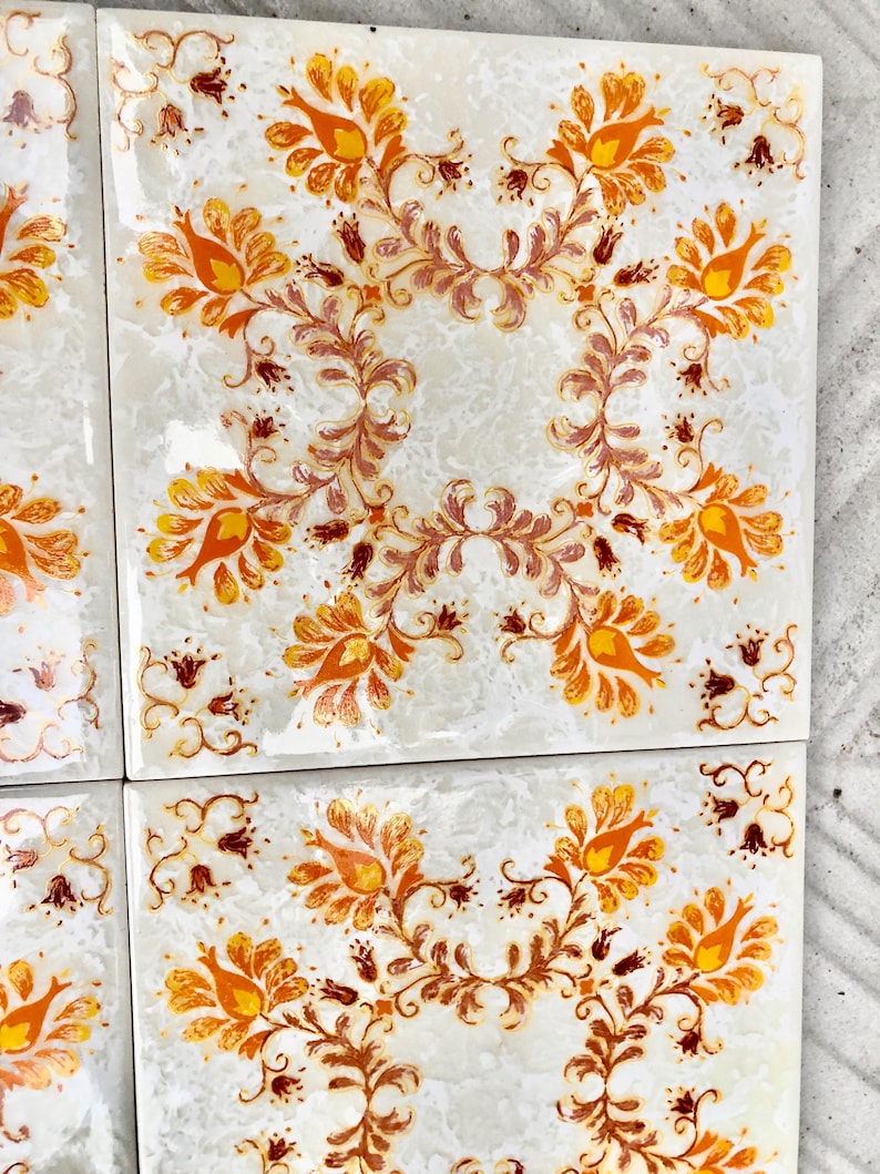 60s 70s German orange retro tiles — set of 6, photo 6 of 8