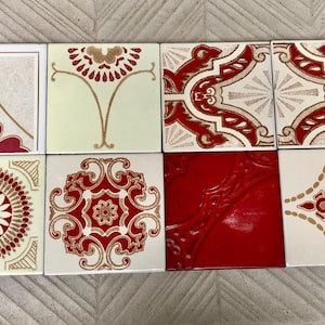 8 Spanish 70s vintage tiles. Mid century red,brown geometric fat lava tiles.70s decor. Goovy 60s wall art. Tile mural. RED backsplash tiles