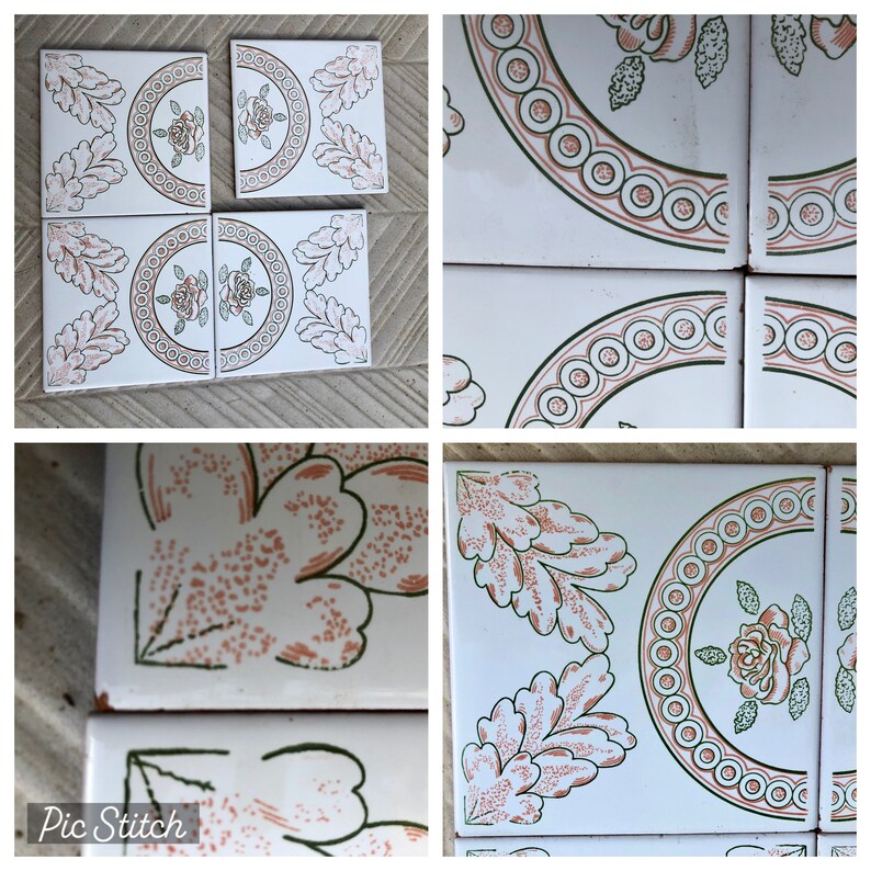 4 Spanish 60s - 70s orange + green retro tiles, photo 10 of 10