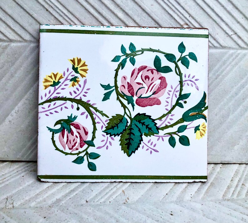 Art Nouveau 100 year old vintage tile, 20 x 18 cm, photo 8 of 9