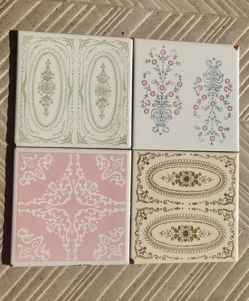 60s 70s vintage tiles Seconds, with some chips — set of 4, photo 4 of 10