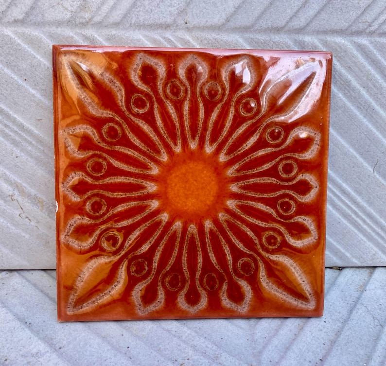 Original 70s retro Unused tiles – 9 pcs terracotta orange Fat Lava tiles, photo 5 of 6