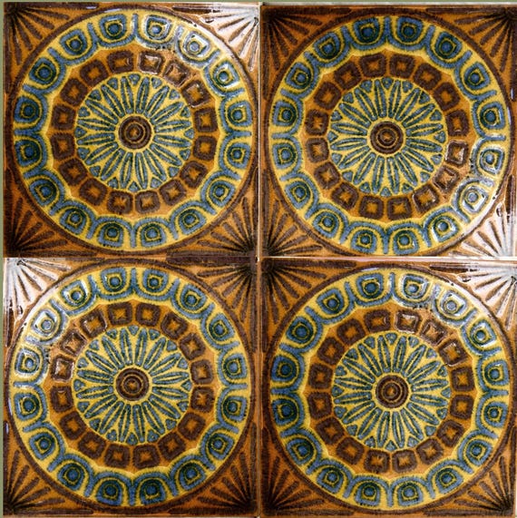 Original 70s retro tiles – Brown, yellow, blue, orange — set of 4