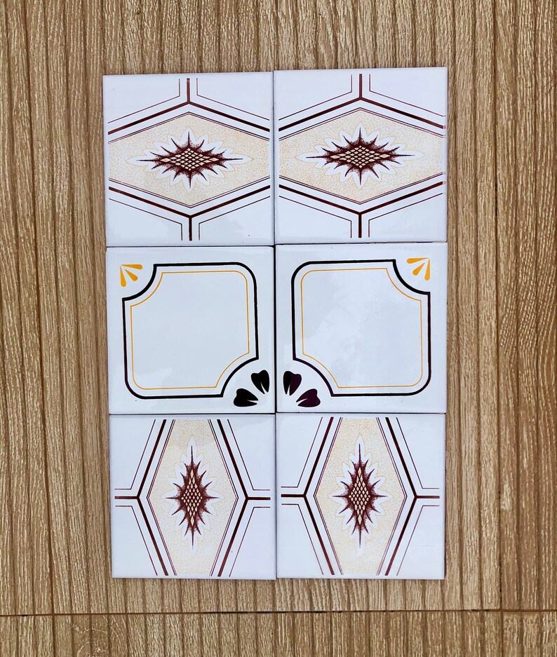 70s Spanish Vintage yellow + brown retro tiles — set of 6, photo 7 of 9