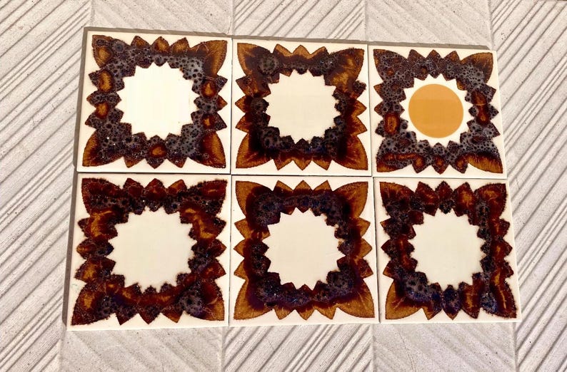 70s Spanish Vintage orange + brown tiles — set of 6, photo 2 of 10