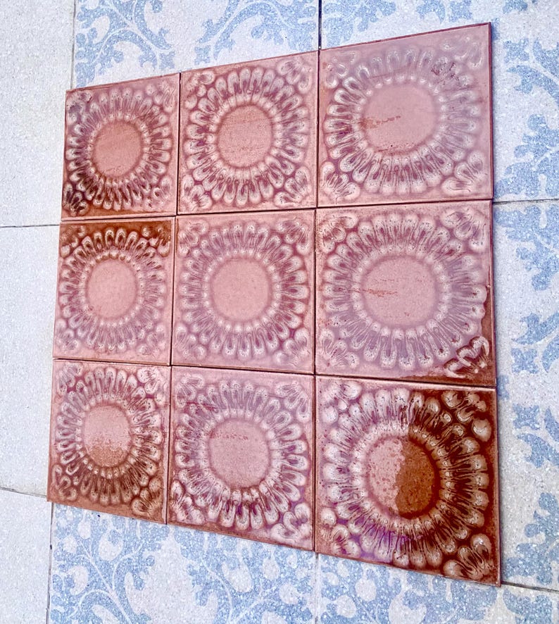 Original 70s retro Unused tiles – 9 pcs terracotta brown Fat Lava tiles, photo 6 of 10