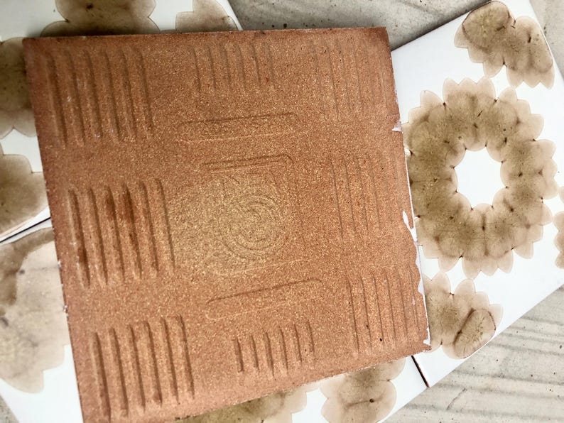 4 pc - 70s vintage tiles – Mid century , brown Fat Lava tiles from Spain, photo 2 of 9