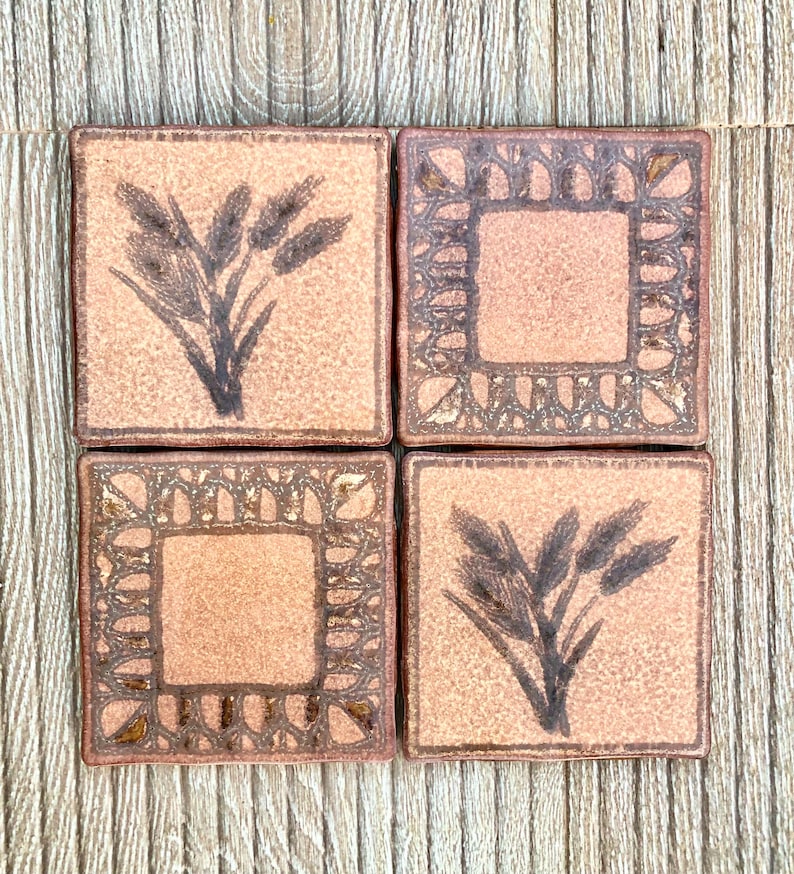 70s original Italian Vintage terracotta + brown tiles — set of 4, photo 1 of 10
