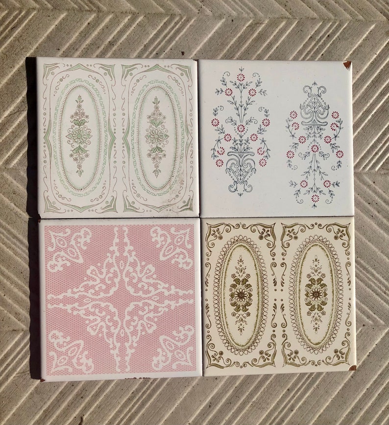 60s 70s vintage tiles Seconds, with some chips — set of 4, photo 5 of 10