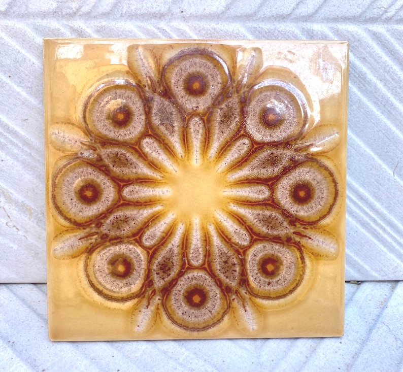 Spanish vintage glazed 70s tiles — set of 4, photo 5 of 10