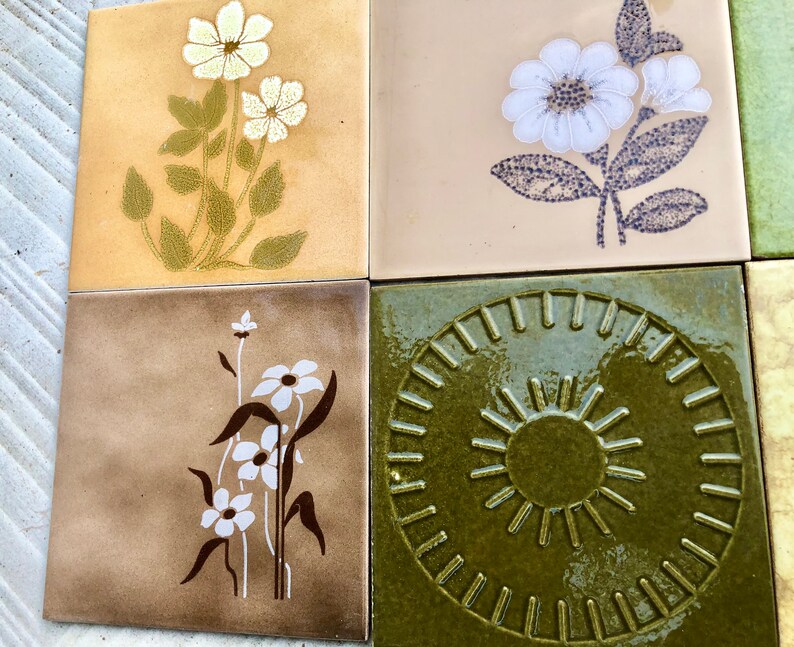 8 original mid century retro Fat Lava tiles from Spain, Unused + Salvaged, photo 3 of 9