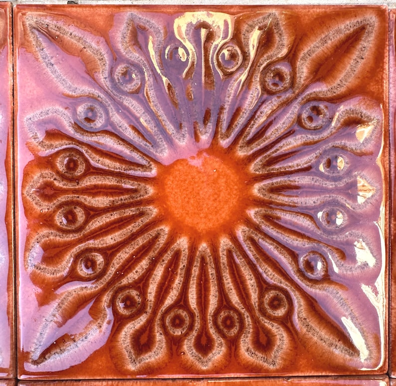 Original 70s retro Unused tiles – 9 pcs terracotta orange Fat Lava tiles, photo 1 of 6