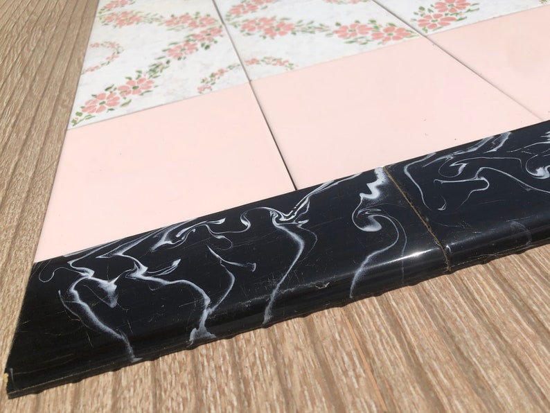 Spanish 60s 70s pink and black tiles — set of 24, photo 4 of 10