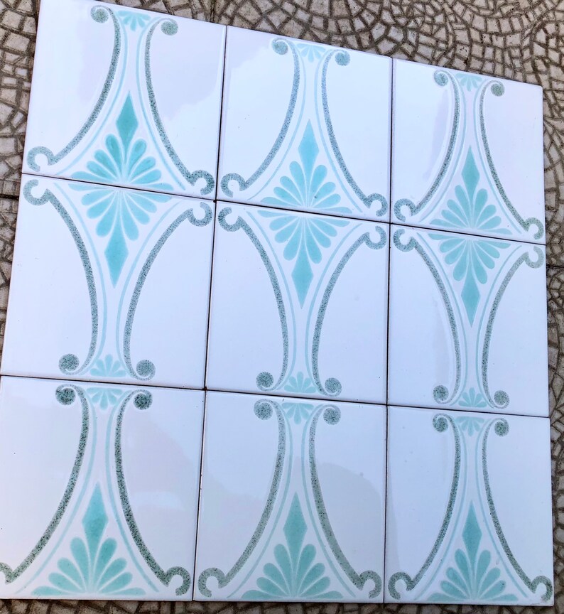 60s 70s vintage geometric tiles, Unused – 9 pc set blue, gray, white, pop art tiles, photo 5 of 9