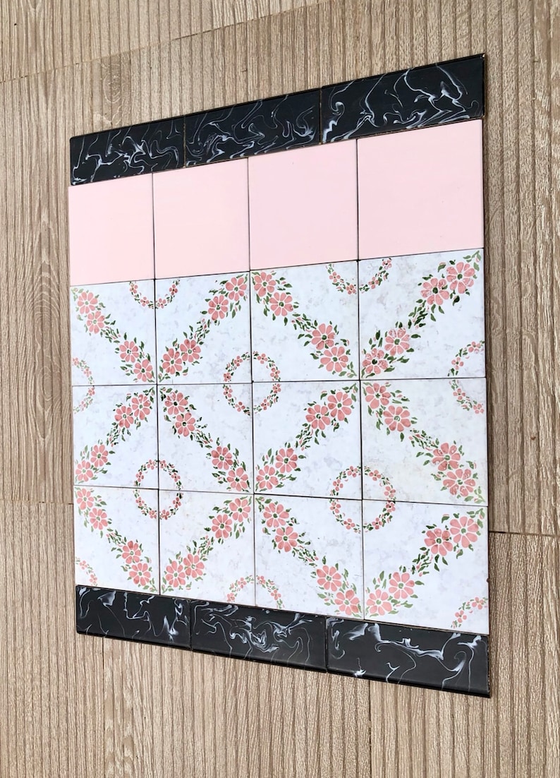 Spanish 60s 70s pink and black tiles — set of 24, photo 2 of 10