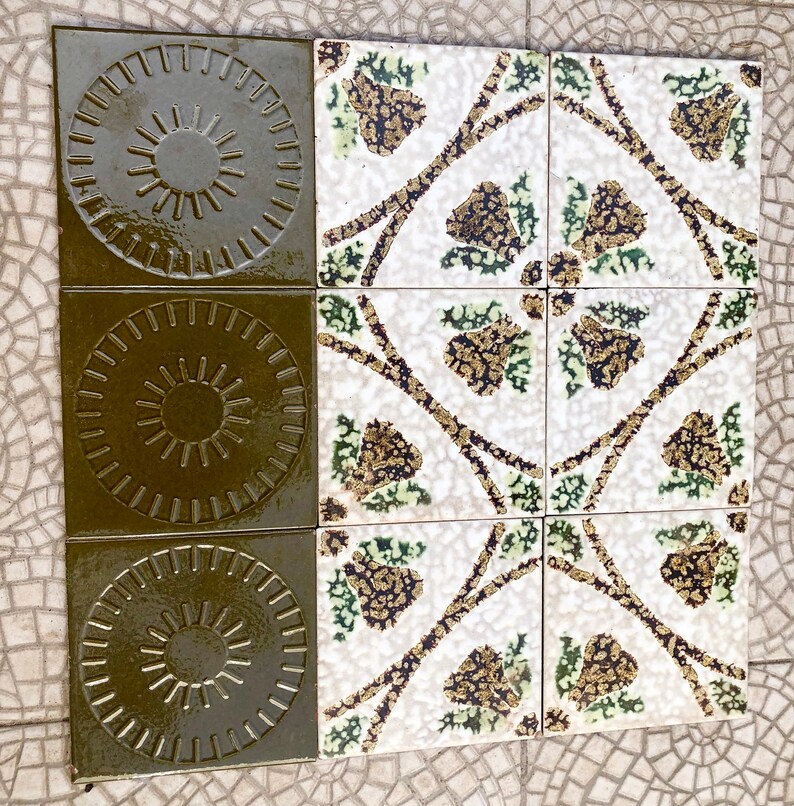 9 mid century Green and brown Fat Lava, brutalist tiles from Spain, photo 4 of 10