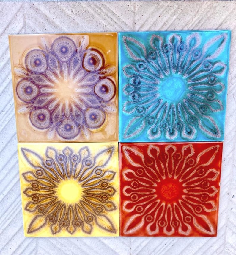 Spanish vintage glazed 70s tiles — set of 4, photo 4 of 10