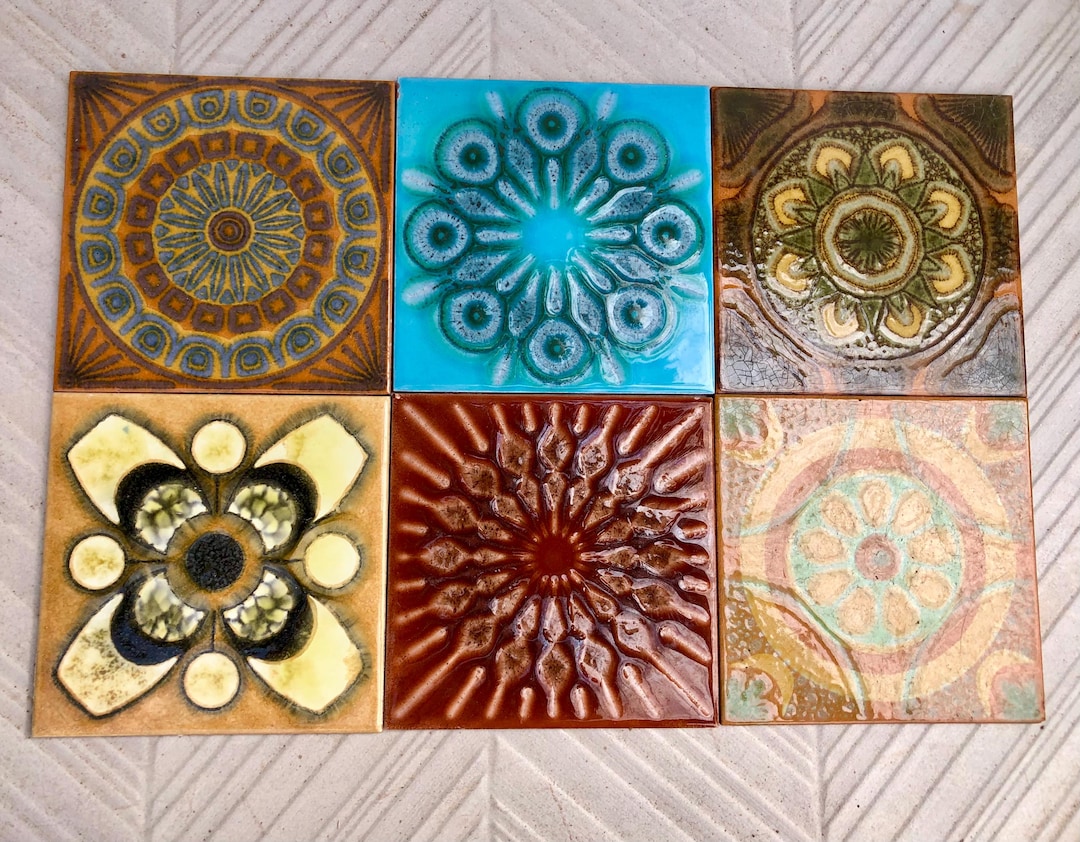 Groovy Vintage Glazed 70s Tiles. 6 Pc. Fat Lava ORIGINAL Unused Retro ...