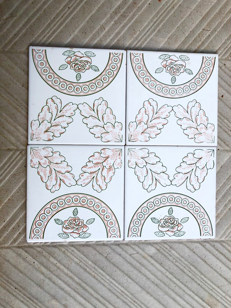 4 Spanish 60s - 70s orange + green retro tiles, photo 5 of 10
