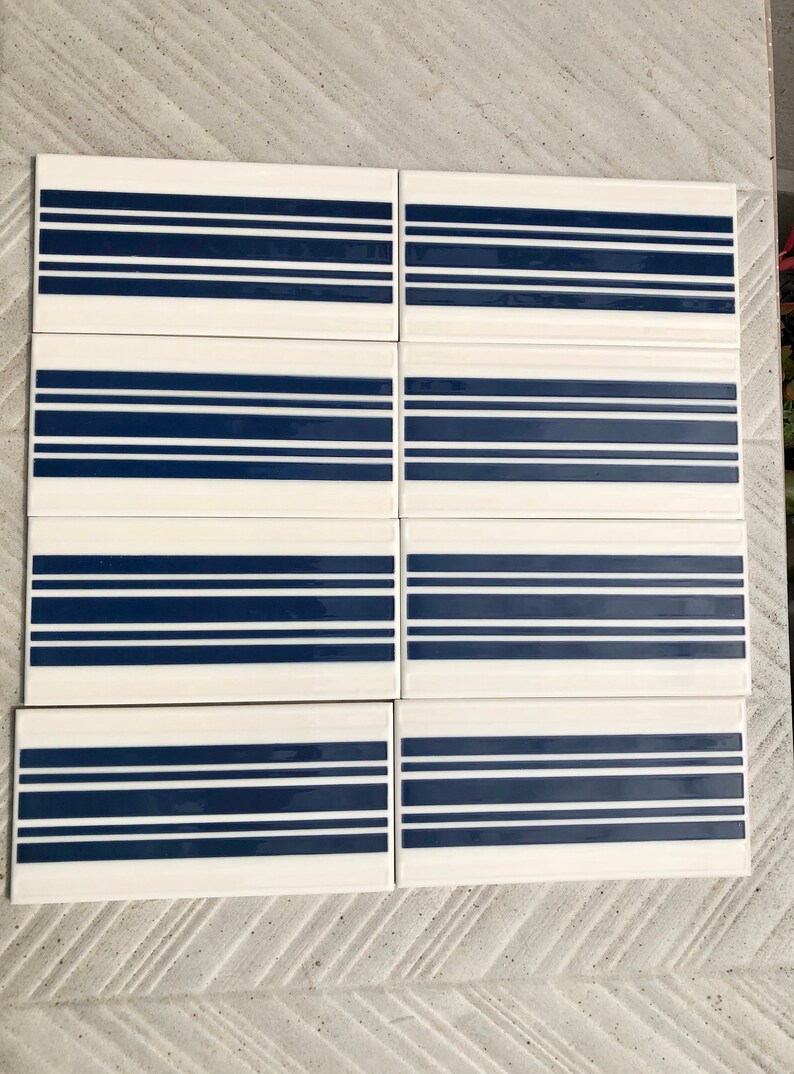 Spanish 60s 70s vintage tiles Unused – 8 pc navy blue, white, pop art tiles, photo 9 of 10