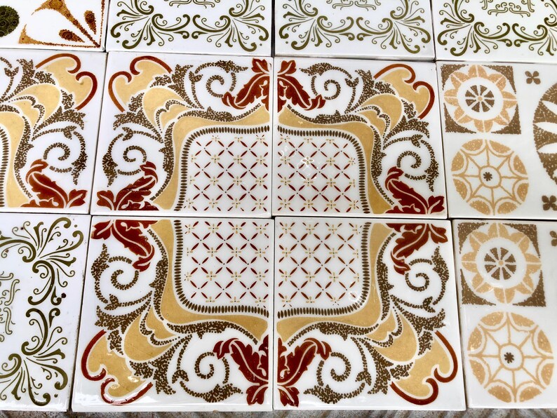 Vintage ochre, brown, red retro tiles — set of 15, photo 5 of 10