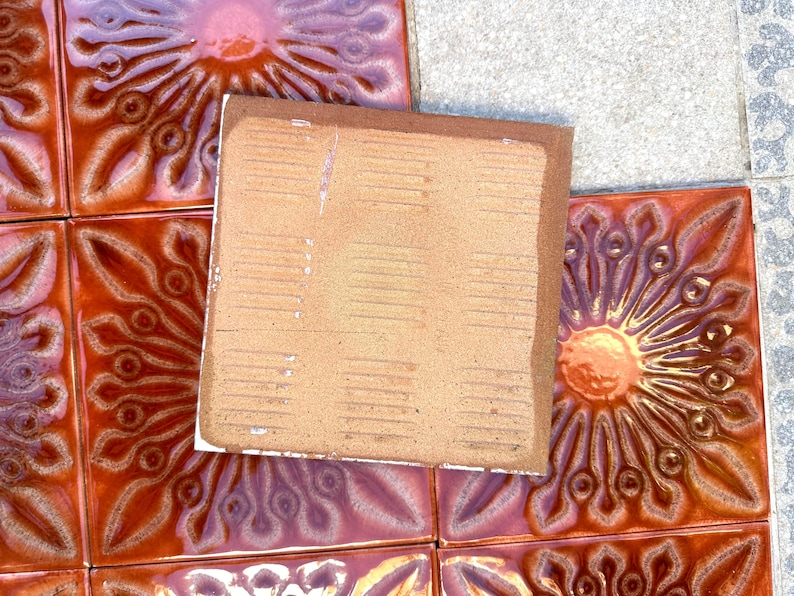 Original 70s retro Unused tiles – 9 pcs terracotta orange Fat Lava tiles, photo 4 of 6