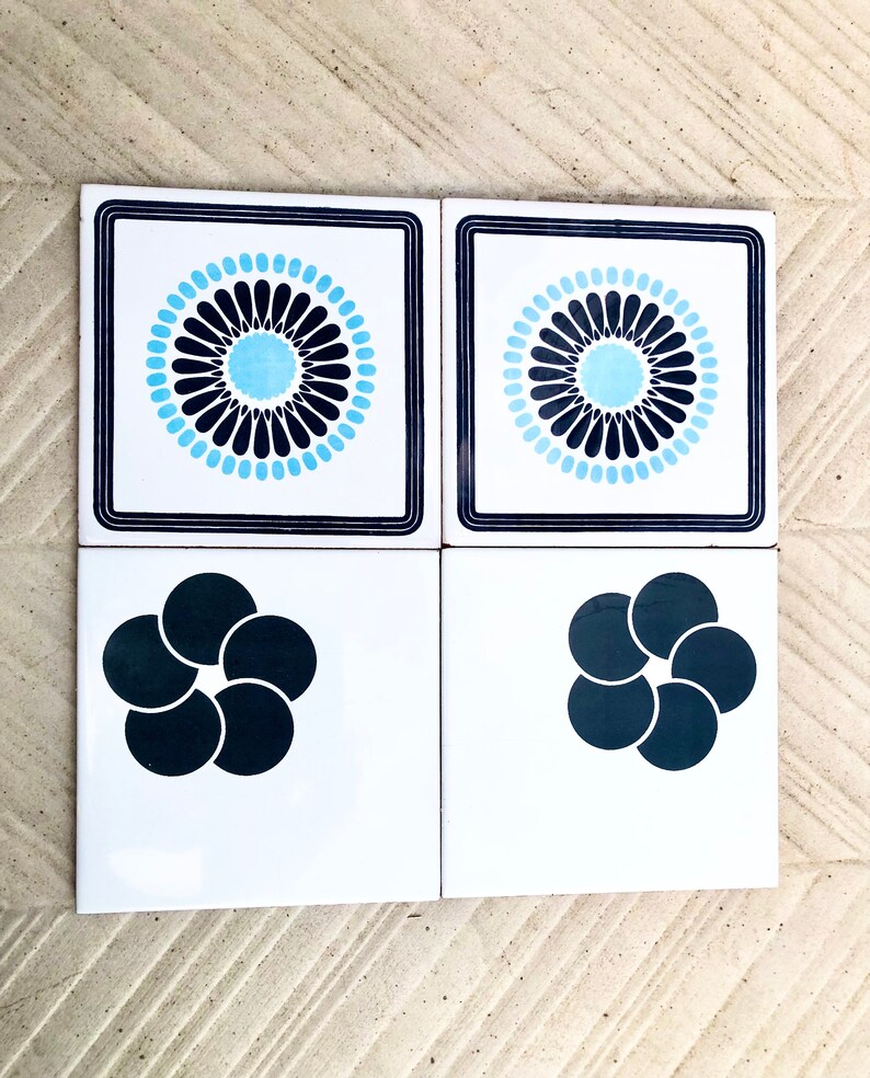 Spanish 60s 70s vintage tiles, 2 Salvaged + 2 Unused — set of 4, photo 6 of 9