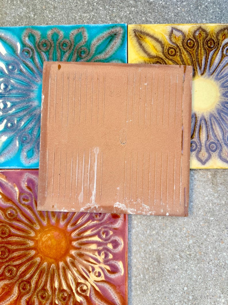 Spanish vintage glazed 70s tiles — set of 4, photo 9 of 10