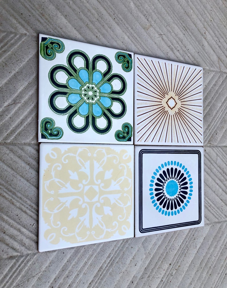 4 groovy 60s 70s original geometric decorative tiles, photo 3 of 10