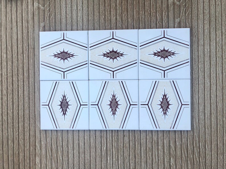 70s Spanish vintage tiles – Brown + yellow retro tiles — set of 6, photo 3 of 10