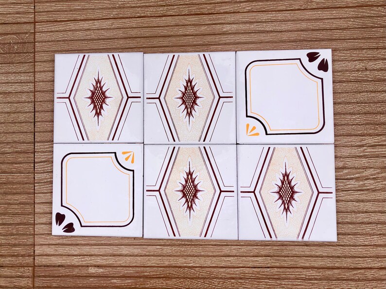 70s Spanish Vintage yellow + brown retro tiles — set of 6, photo 3 of 9